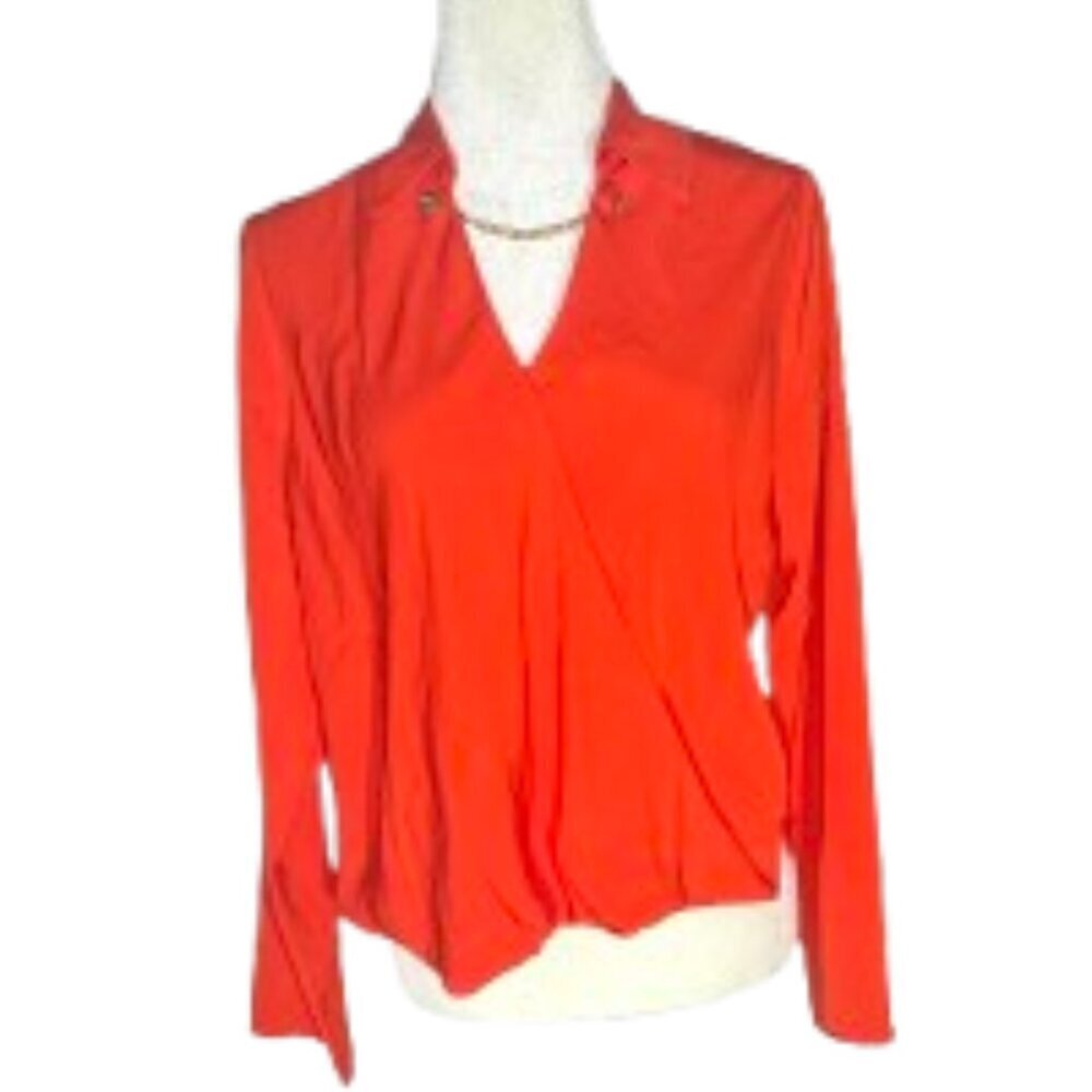 Micheal Kors Women's Orange Wrap Long Sleeve Top Size Medium